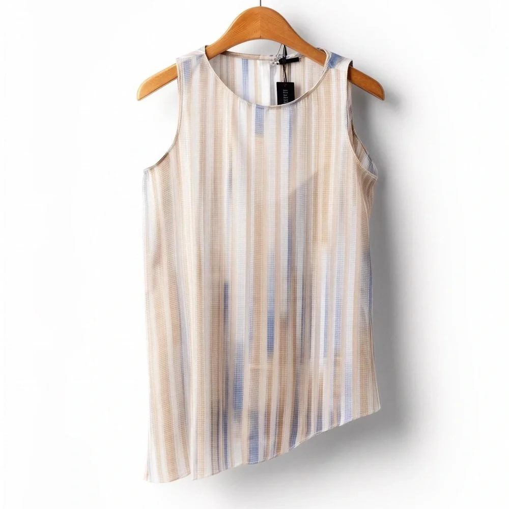 🔥 WHBM White House Black Market Watercolor Stripe Chiffon Tunic Tank Top XS NWT - Picture 1 of 7